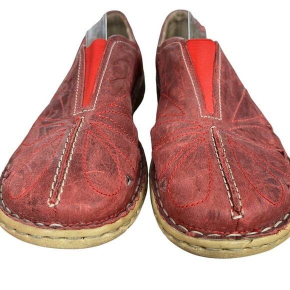 Josef Seibel Womens Red Leather Flats Slip On Cut Outs Loafers Shoes 41 10 10.5 - Picture 7 of 16